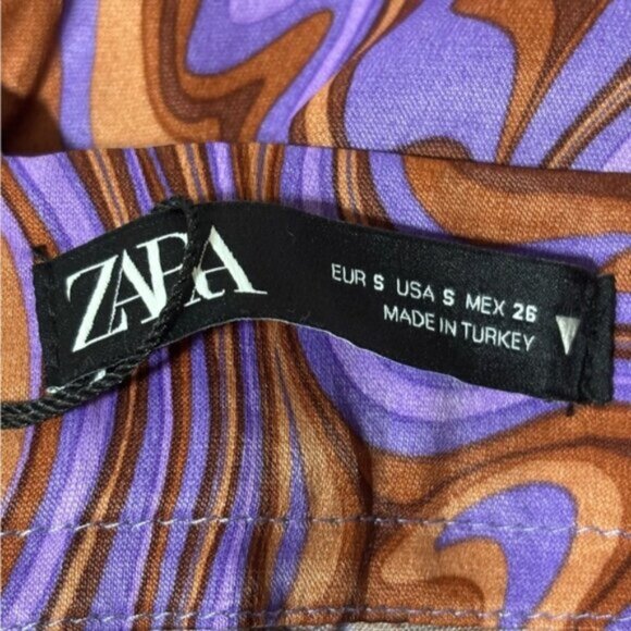 Zara Women Small Pants Purple Brown Swirl High Rise Retro Hippie Flared 60-70’s - Picture 5 of 12